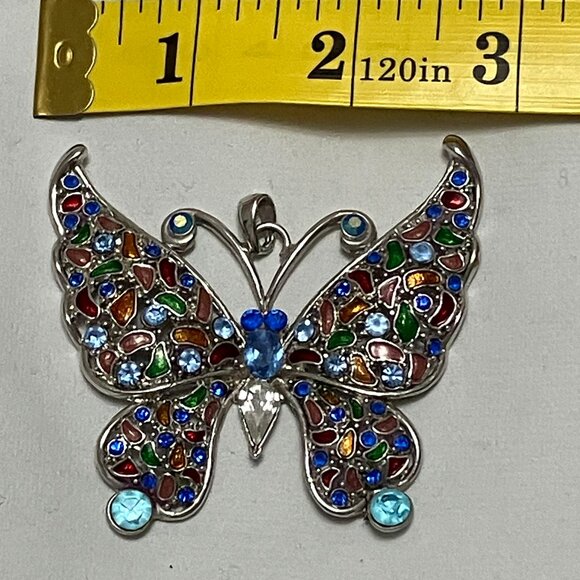 Colourful Silver-tone Metal Fashion Costume Butterfly Pendant - Picture 8 of 10